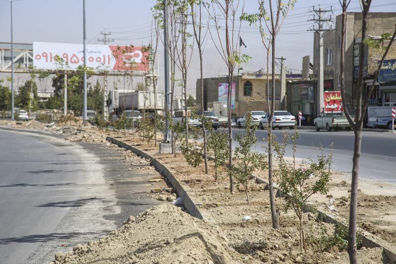 عملیات احداث فضای سبز در حاشیه جاده قزلحصار