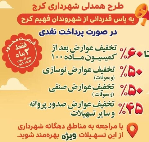 پاداش همراهی کرجیها / مهلت ۲ ماهه برای استفاده از تخفیفهای استثنایی عوارض ۱ - کراپشده