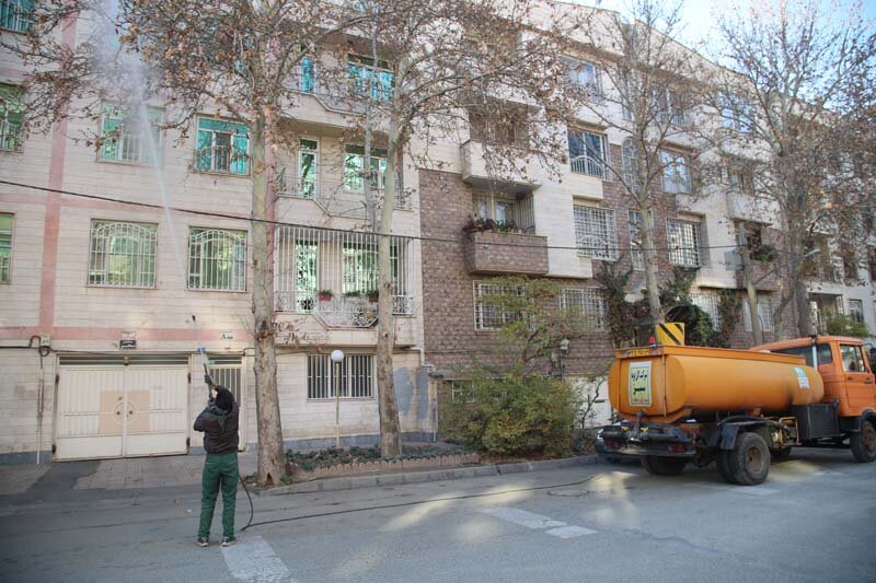 اجرای عملیات محلول پاشی درختان چنار کرج