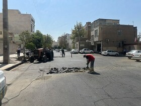 اجرای لکه‌گیری هندسی به‌منظور ترمیم اصولی آسفالت معابر